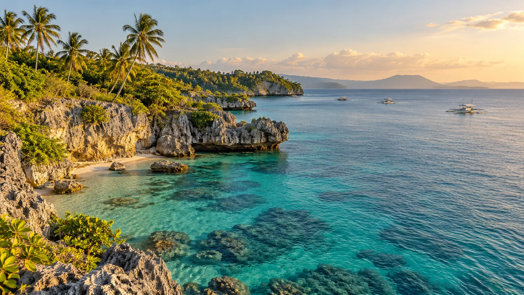 Illustrative tropical island coast; not a specific Mactan beach